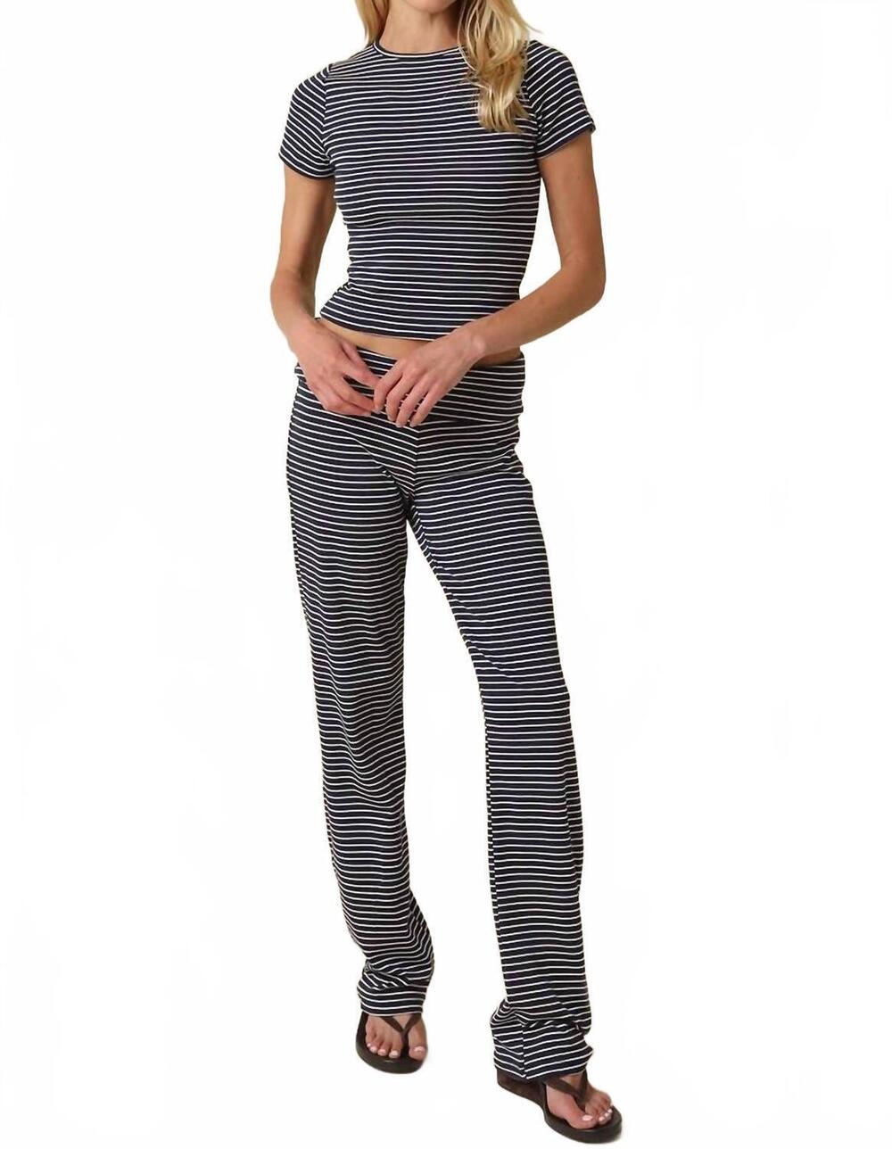 NEW OLIVACEOUS pepper stripe knit pants set in navy/ off white